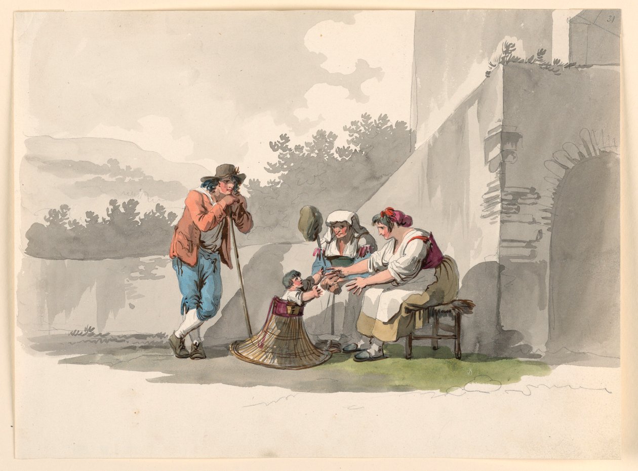 Dibujo, Una familia campesina en la Campagna, 1807-08 de Bartolomeo Pinelli