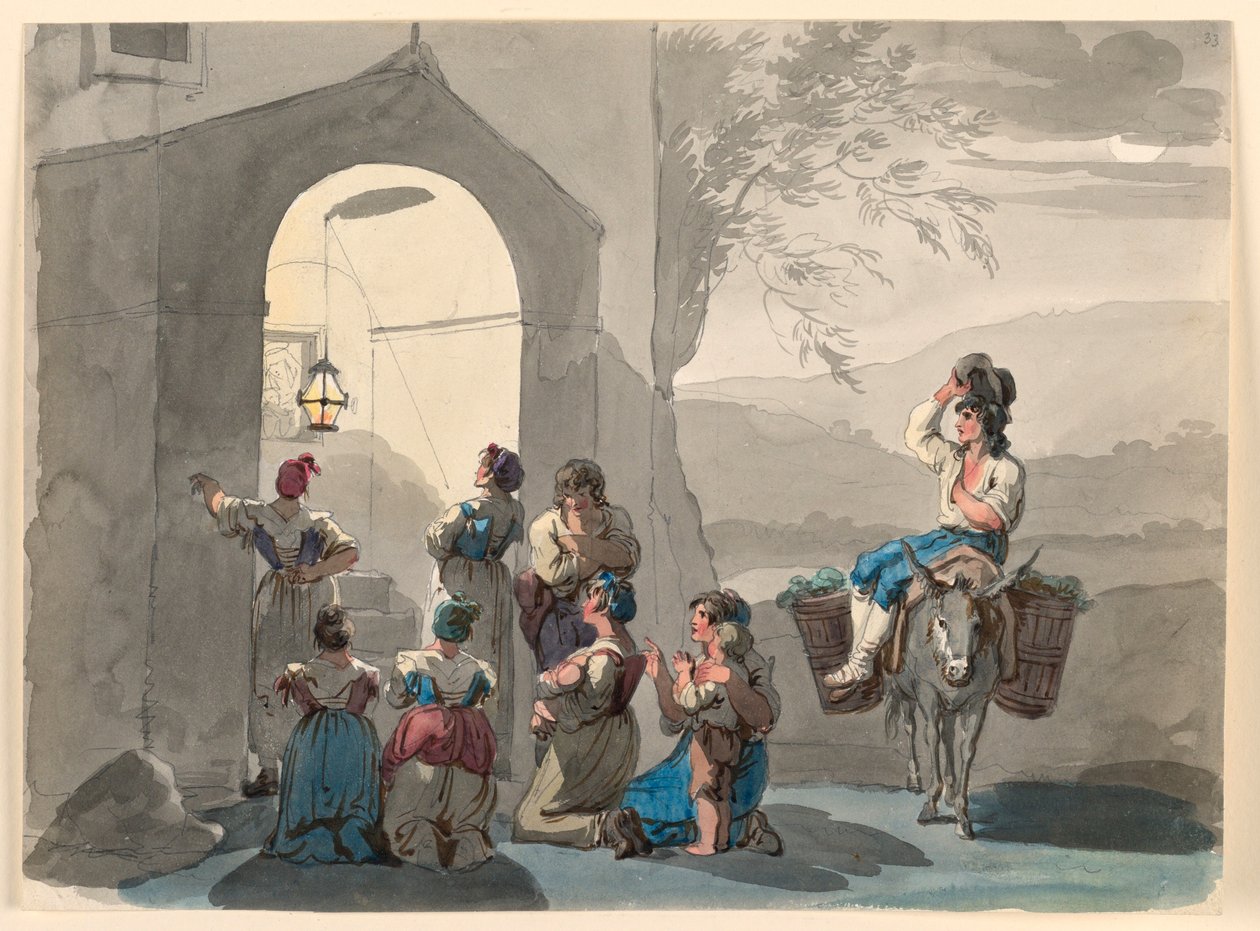 Dibujo, Ave María en Tívoli, 1807-08 de Bartolomeo Pinelli