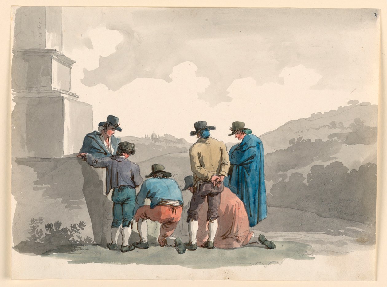 Dibujo, Jugando con dinero, 1807-08 de Bartolomeo Pinelli