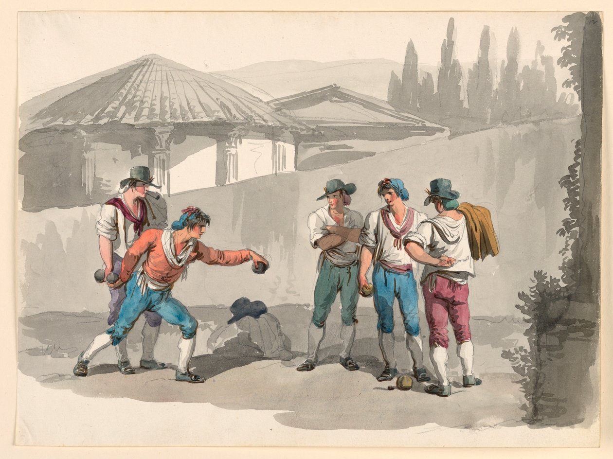 Dibujo, El juego de Boccia, 1807-08 de Bartolomeo Pinelli