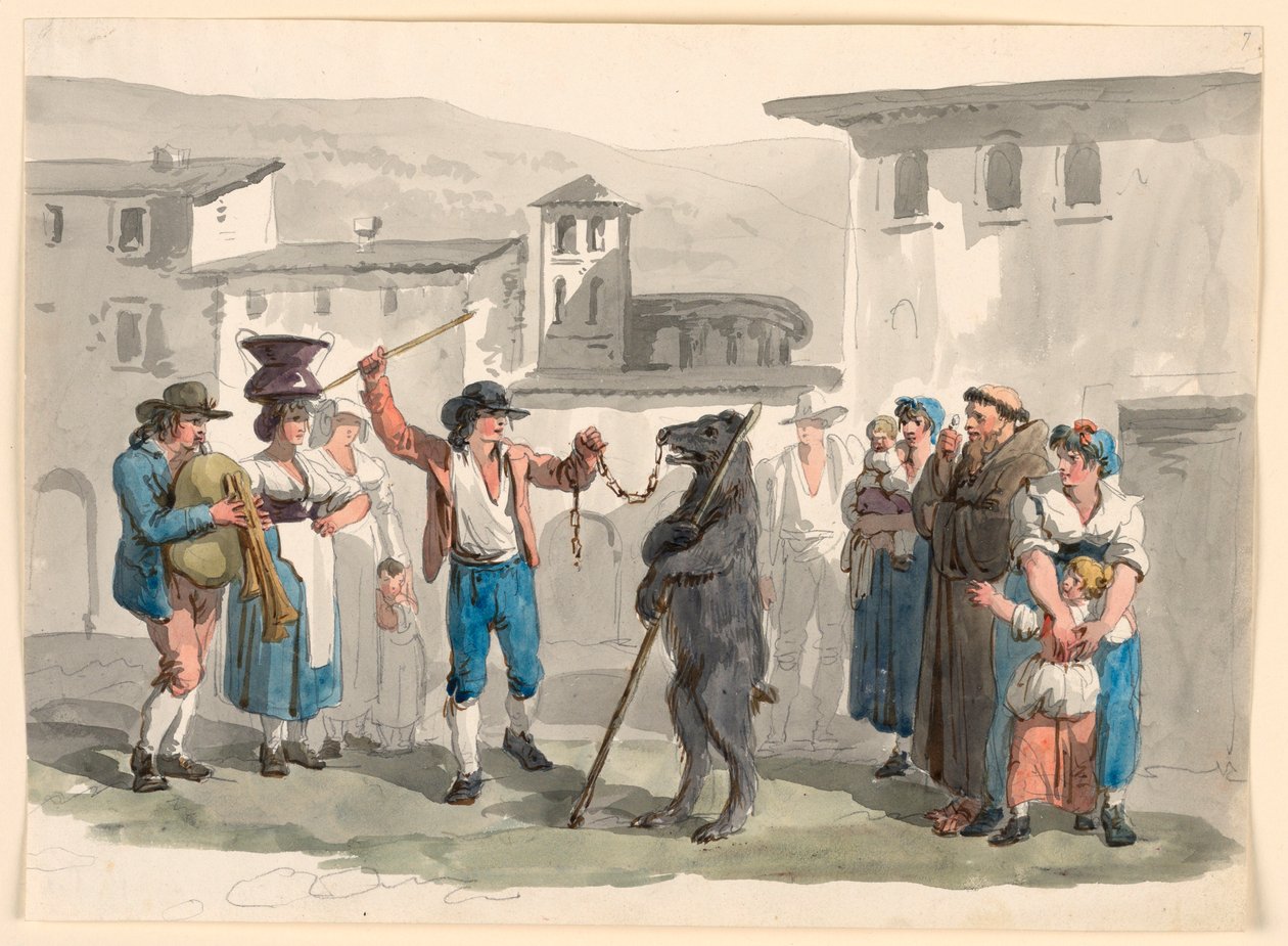Dibujo, El oso bailarín, 1807-08 de Bartolomeo Pinelli