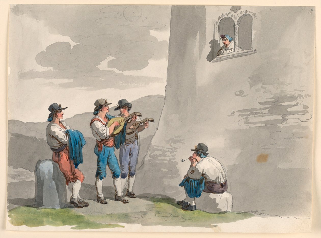 Dibujo, La Serenata, 1807-08 de Bartolomeo Pinelli