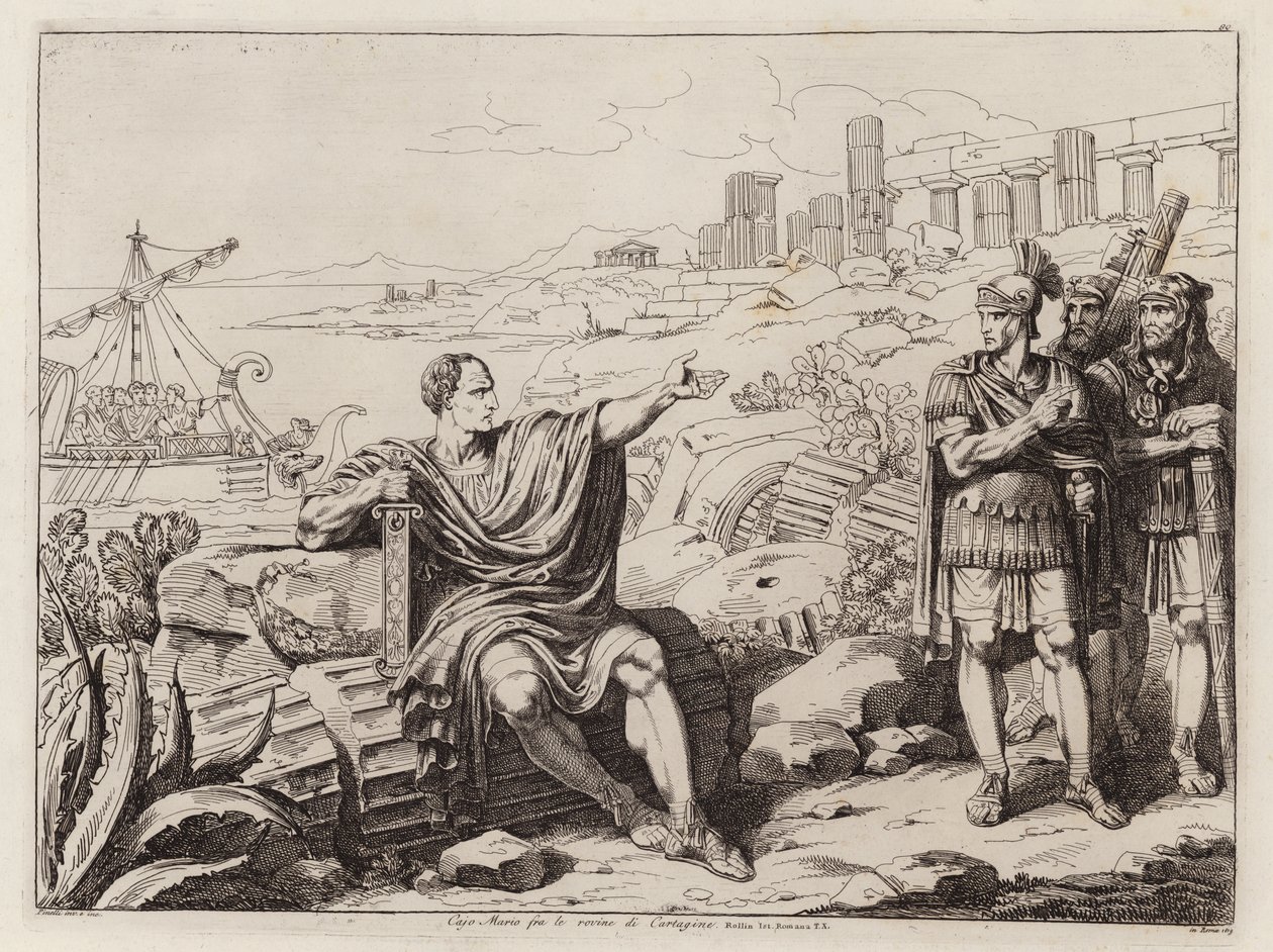 Cayo Mario sentado entre las ruinas de Cartago (aguafuerte) de Bartolomeo Pinelli