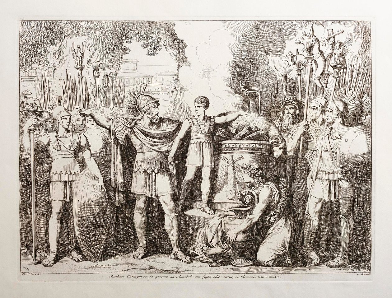 Hamilcar Barca hace que su hijo Aníbal jure odio eterno a los romanos de Bartolomeo Pinelli