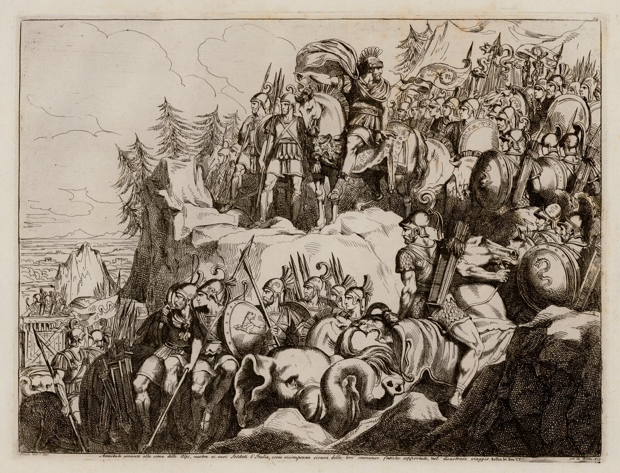 Aníbal cruza los Alpes hacia Italia, 218 a.C. (aguafuerte) de Bartolomeo Pinelli