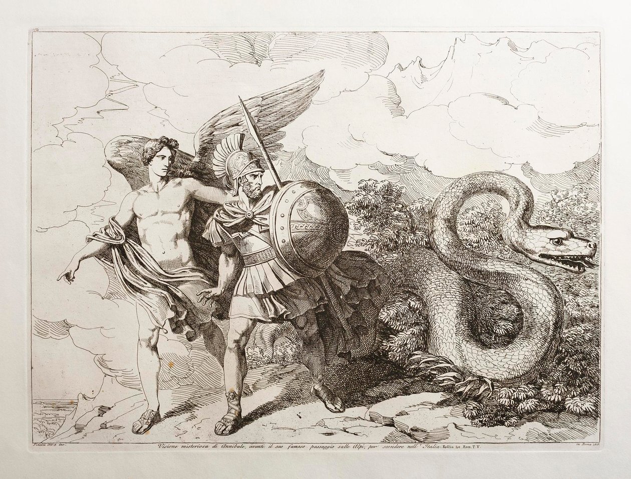 La misteriosa visión de Aníbal, antes de su famosa travesía de los Alpes para descender hacia Italia de Bartolomeo Pinelli