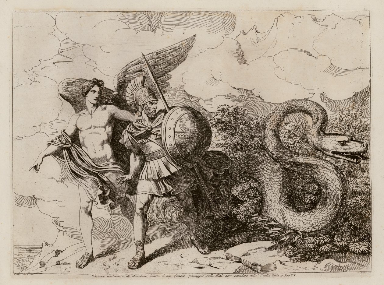 Visión de Aníbal antes de cruzar los Alpes (grabado) de Bartolomeo Pinelli