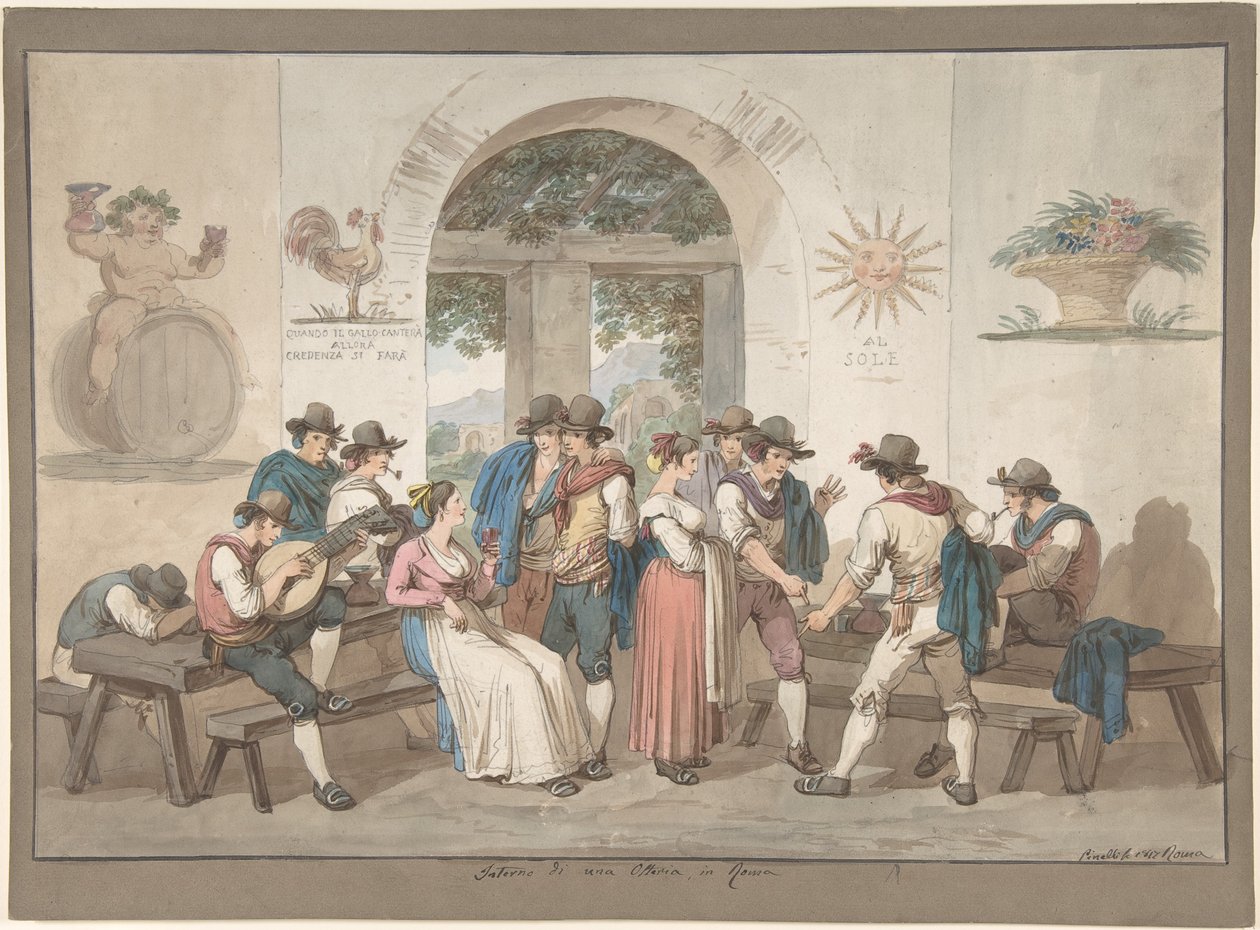 Interior de una posada romana de Bartolomeo Pinelli