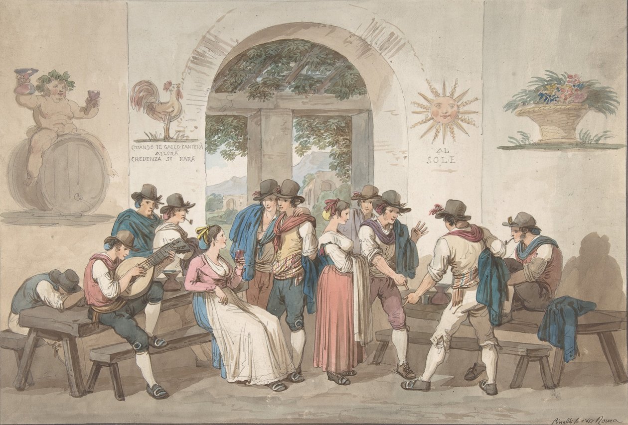 Interior de una posada romana, 1817 de Bartolomeo Pinelli