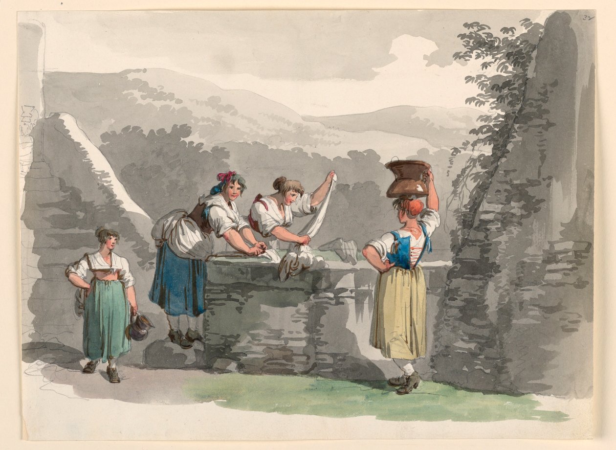 Lavandería en las montañas cerca de Roma de Bartolomeo Pinelli