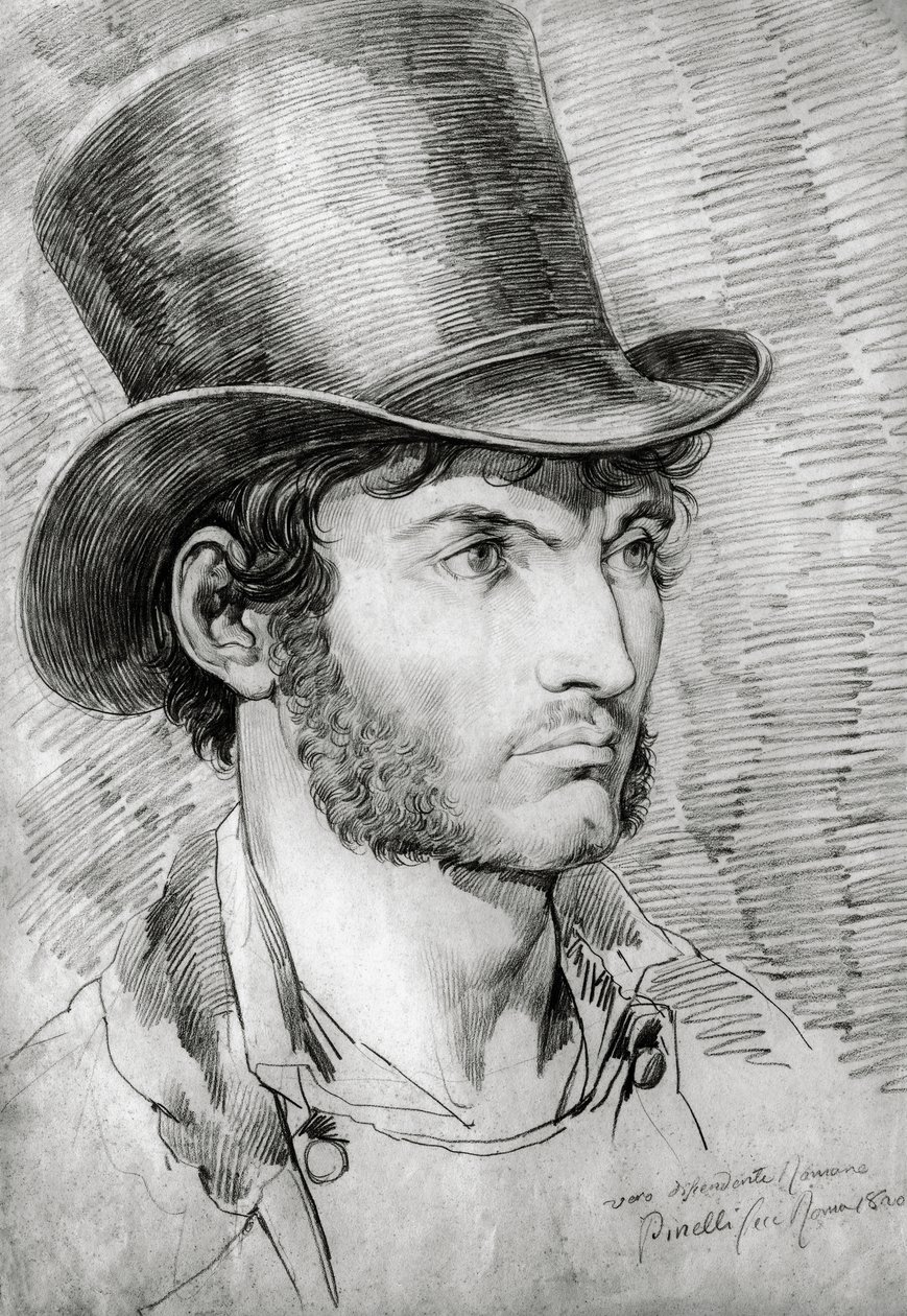 Retrato masculino (Verdadero romano), dibujo de Bartolomeo Pinelli (1781-1835) de Bartolomeo Pinelli