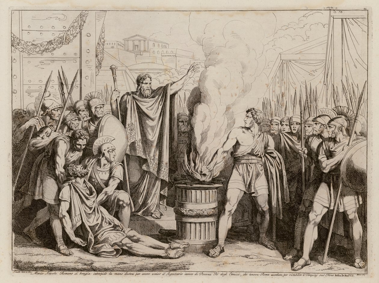 Mucius Scaevola ante Lars Porsenna (aguafuerte) de Bartolomeo Pinelli