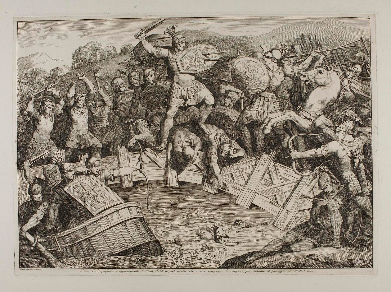 Orazio Coclite lucha en el Ponte Sublico de Bartolomeo Pinelli