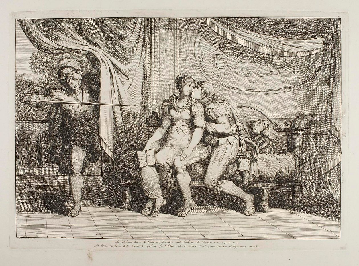 Paolo da Malatesta y Francesca da Rimini sorprendidos por Gianciotto Malatesta de Bartolomeo Pinelli