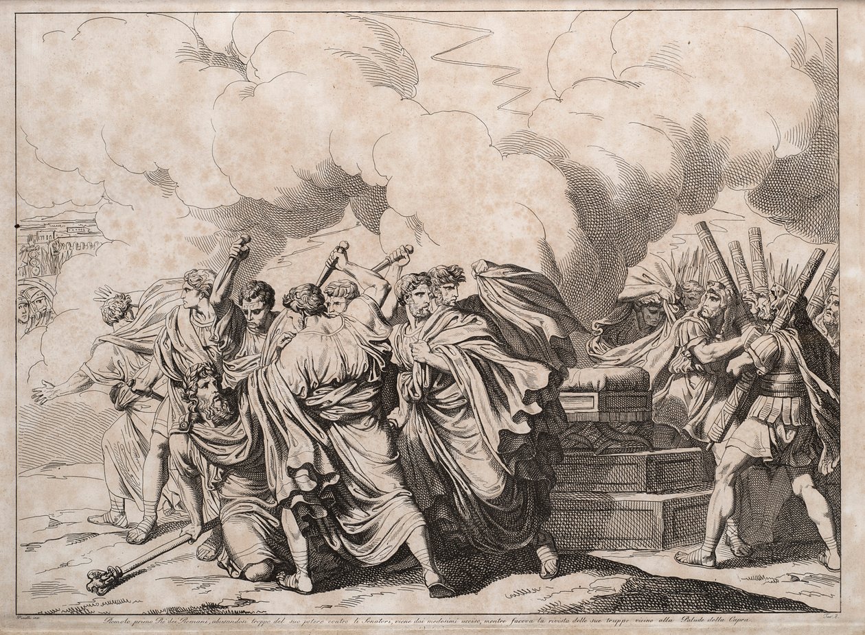 Rómulo asesinado por los senadores, 1818 de Bartolomeo Pinelli