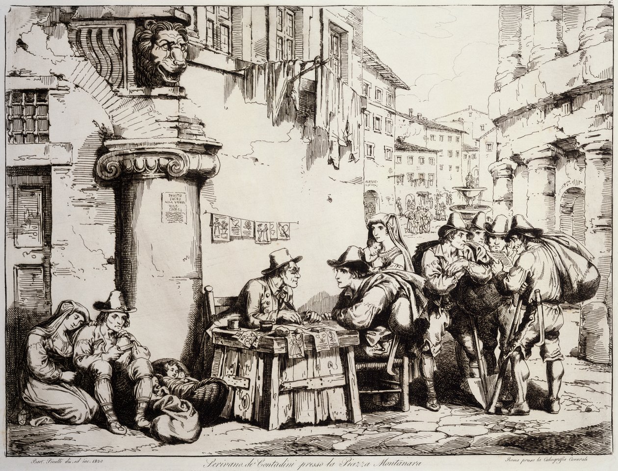 Escriba en la Plaza Montanara en Roma de Bartolomeo Pinelli