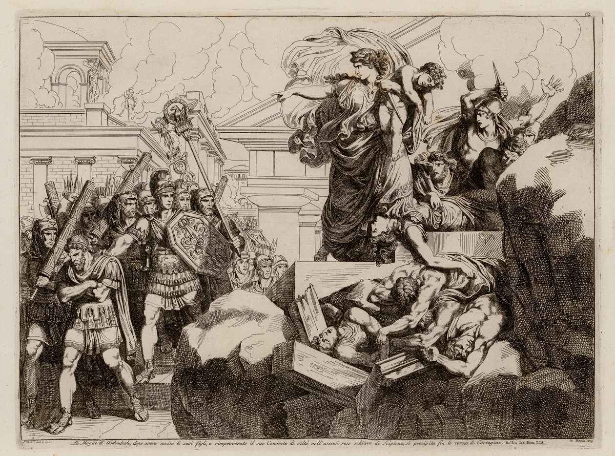 Suicidio de la esposa de Hasdrúbal (aguafuerte) de Bartolomeo Pinelli