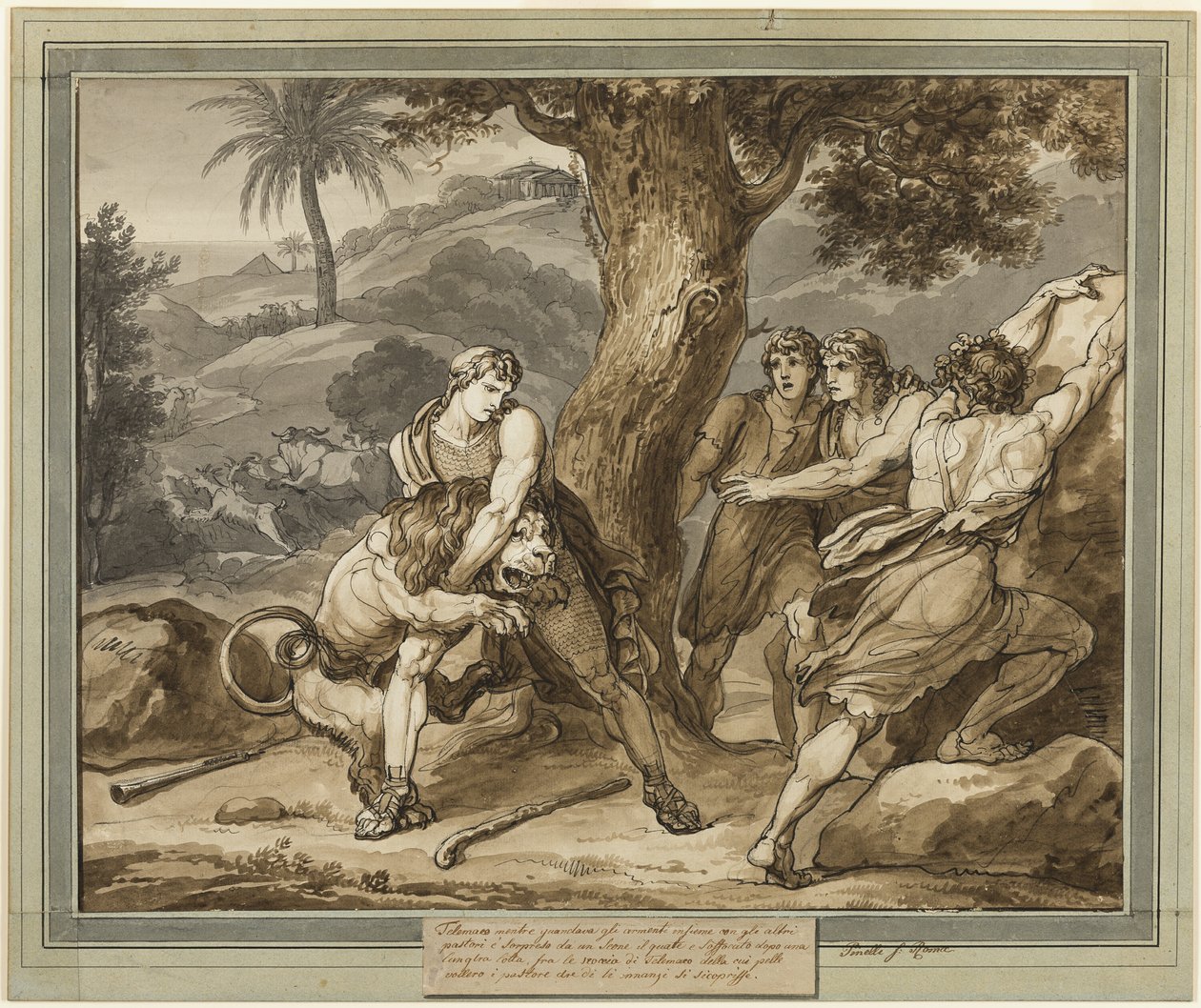 Telémaco lucha contra el león, de Las aventuras de Telémaco, Libro 2 de Bartolomeo Pinelli