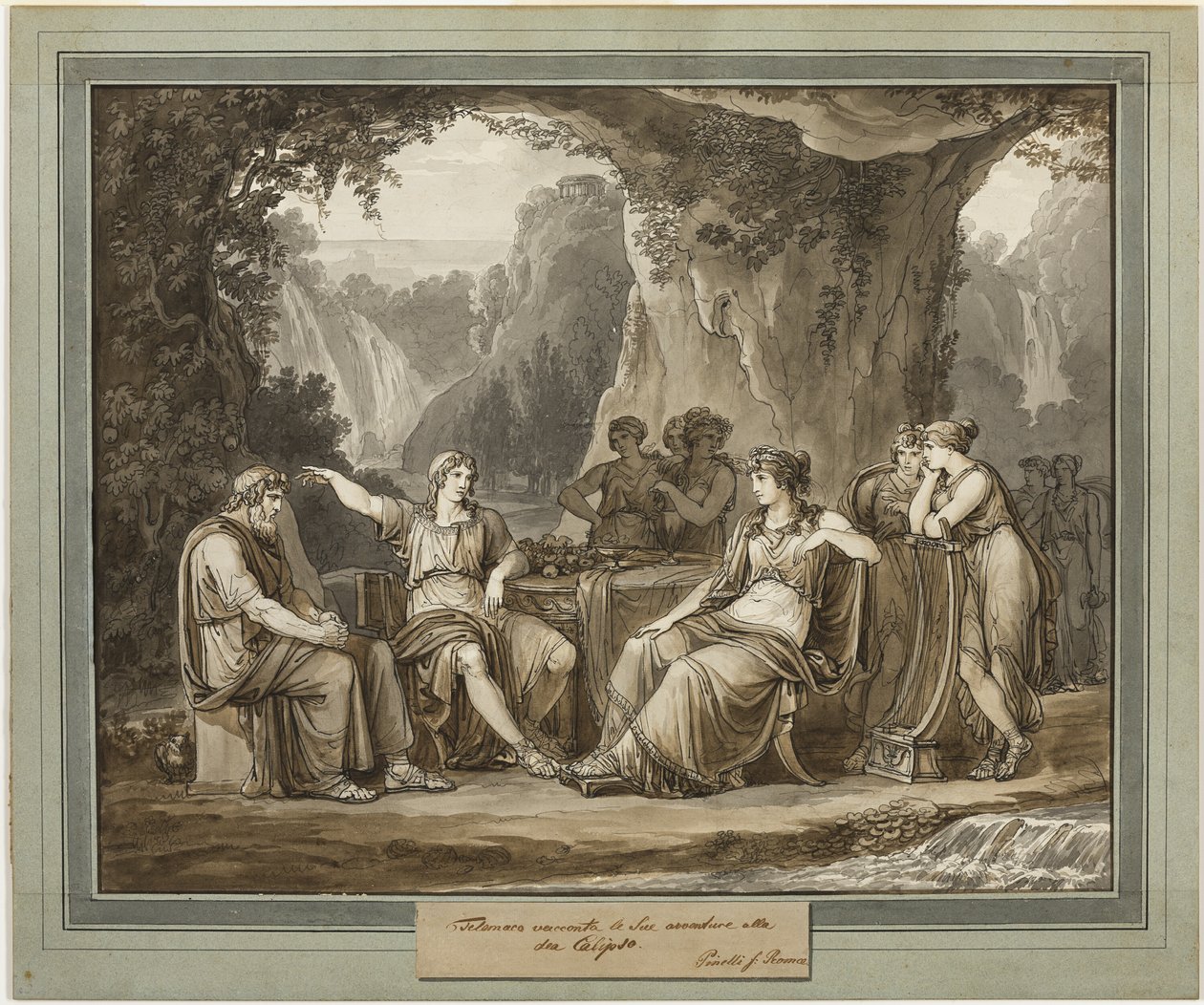 Telémaco relata sus aventuras a la diosa Calipso, de Las aventuras de Telémaco, Libro 1 de Bartolomeo Pinelli