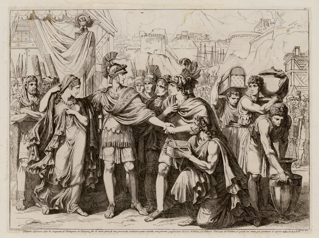 La clemencia de Escipión el Africano (aguafuerte) de Bartolomeo Pinelli