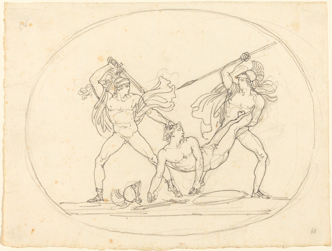Dos antiguos guerreros luchando sobre un camarada muerto de Bartolomeo Pinelli