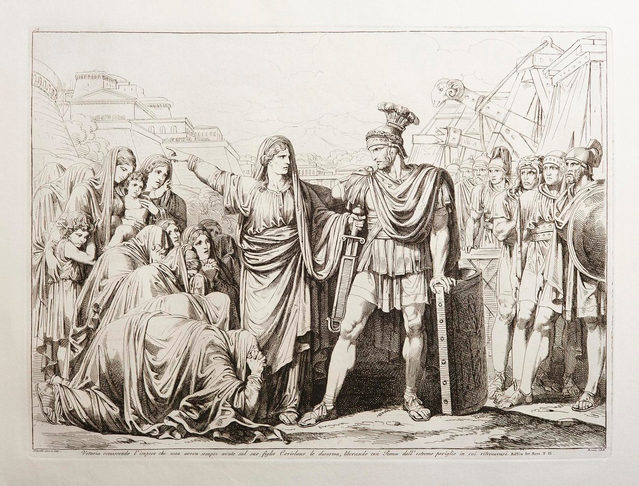 Veturia desarma a su hijo Coriolano, liberando así a Roma de un gran peligro de Bartolomeo Pinelli