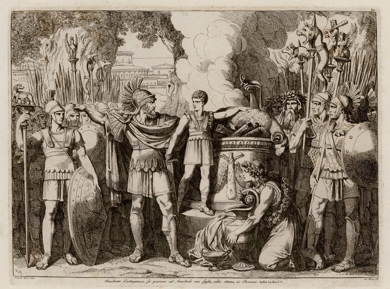 El joven Aníbal jura enemistad a los romanos (grabado) de Bartolomeo Pinelli