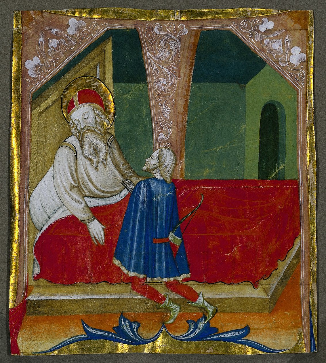 Inicial T de un Libro Coral con Isaac y Esaú de Bartolomeo da Gallarate