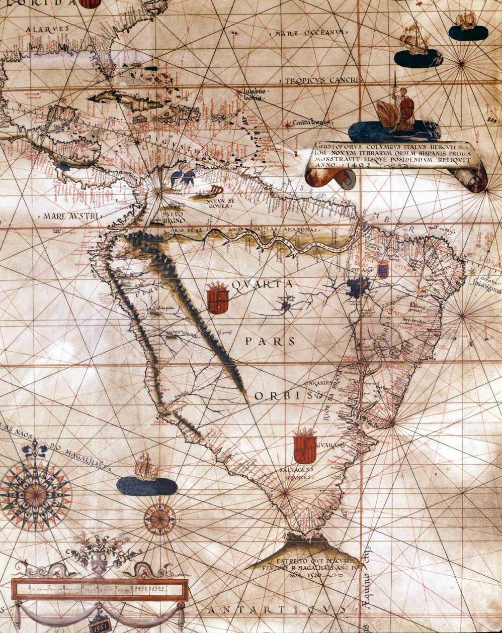 Mapa de América del Sur. Portulano de Bartolomeo Velhio de Bartolomeu Velho