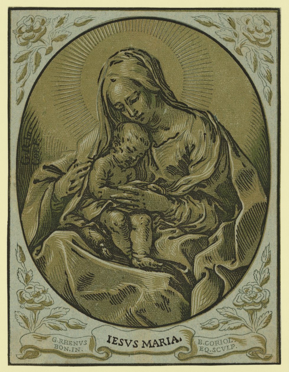 Madonna y niño, xilografía en claroscuro, por Bartolommeo Coriolano de Bartolommeo Coriolano