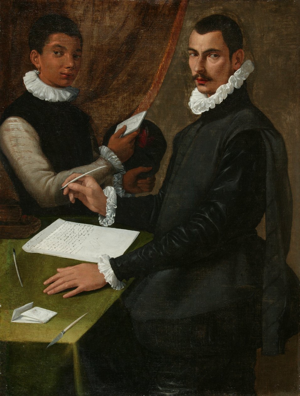 Retrato de un desconocido y su criado de Bartolommeo (attr. to) Passerotti