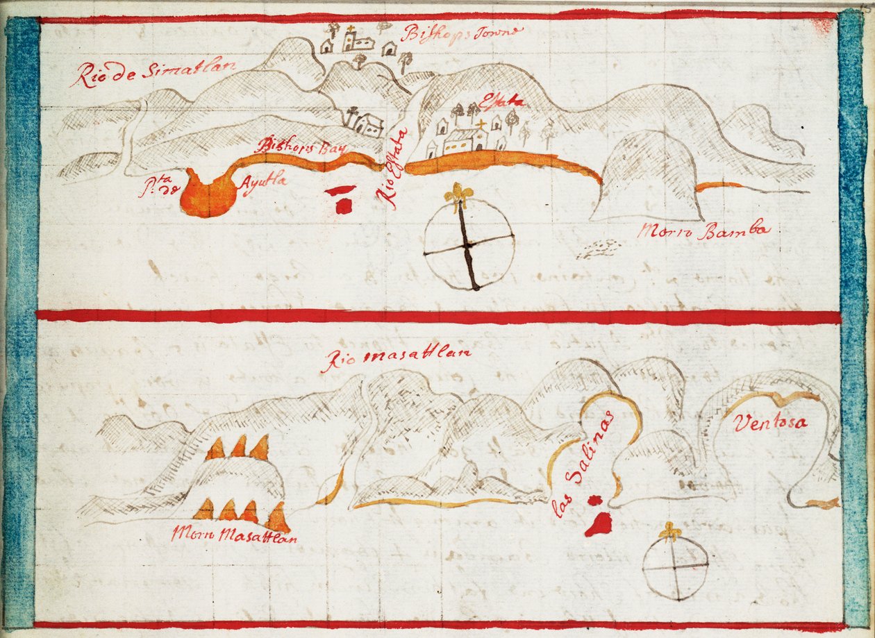 Carta de Santiago Astata y Bahía Ventosa de Basil Ringrose