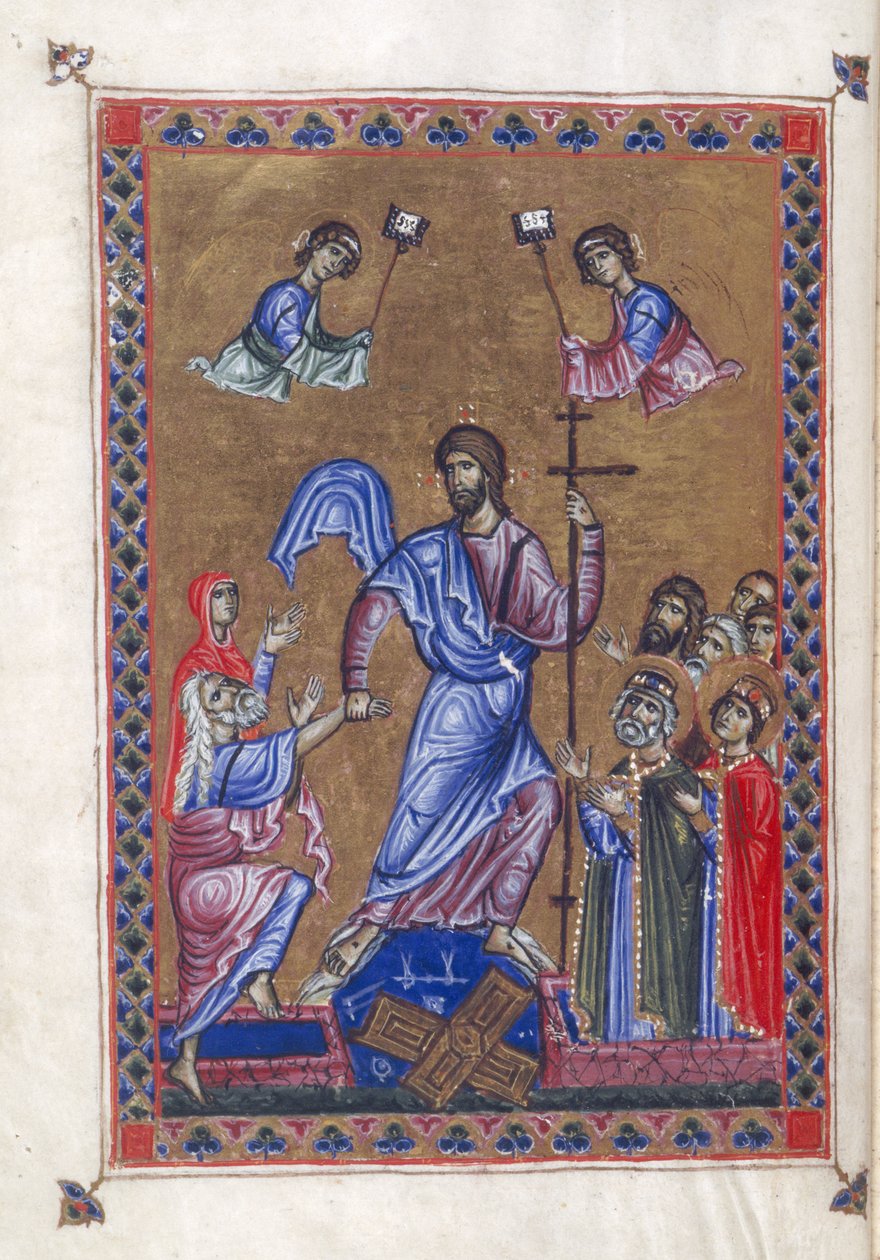 Egerton 1139, f.9v Harrowing of Hell, ilustración del 