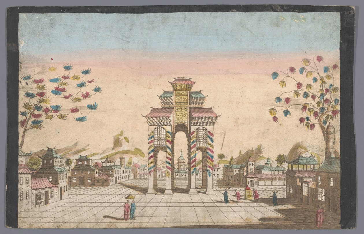 Visión de un triángulo en un pueblo de la región
Vista óptica de un arco de triunfo muy alto, en la ciudad de Cantón en China (título en el objeto) de Basset