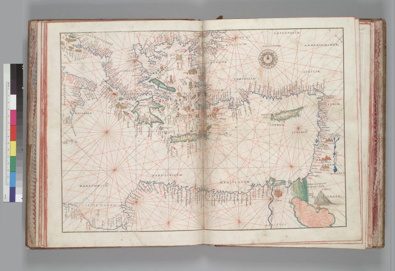Mediterráneo oriental y mar Egeo. Battista Agnese, ATLAS PORTOLANO (Italia ca. 1550) de Battista Agnese