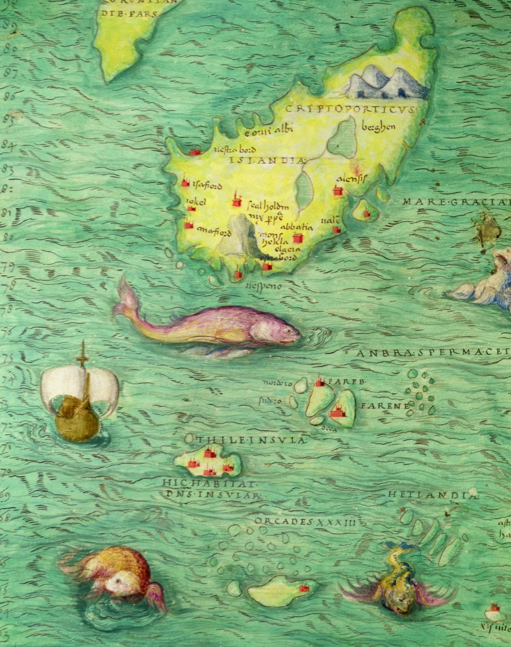 Islandia, de un Atlas del Mundo en 33 mapas, Venecia, 1 de septiembre de 1553 (detalle) de Battista Agnese