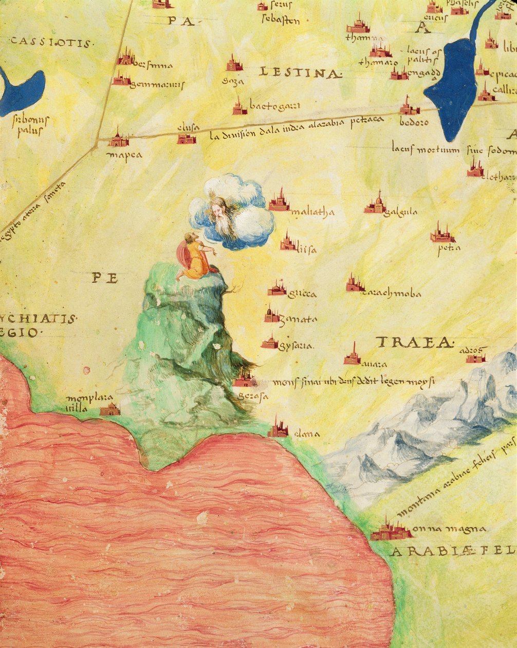 Monte Sinaí y el Mar Rojo, de un Atlas del Mundo en 33 Mapas, Venecia, 1 de septiembre de 1553 (tinta sobre vitela) (detalle) de Battista Agnese