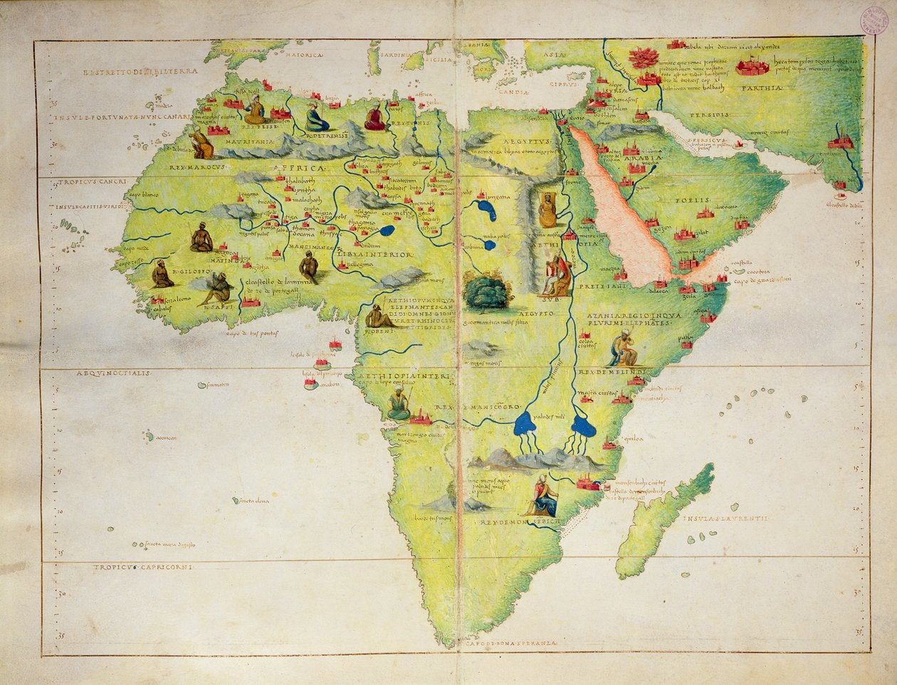 El continente de África, de un Atlas del Mundo en 33 Mapas, Venecia, 1 de septiembre de 1553 de Battista Agnese