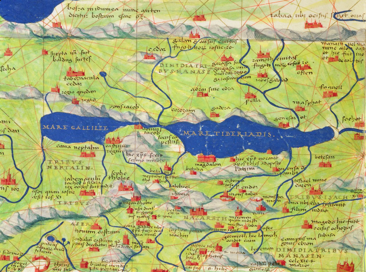 El Mar de Galilea, de un Atlas del Mundo en 33 Mapas, Venecia, 1 de septiembre de 1553 (detalle) de Battista Agnese