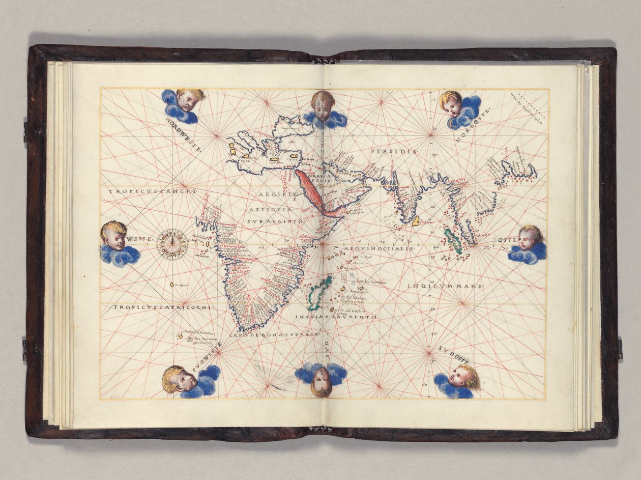 Fos. 11v-12r Carta 3: Océano Índico, atlas portulano del mundo, Venecia, c.1542-46 de Battista Agnese