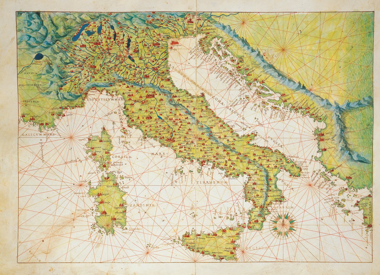 Italia, del Atlas del Mundo en treinta y tres Mapas, por Battista Agnese de Battista Agnese