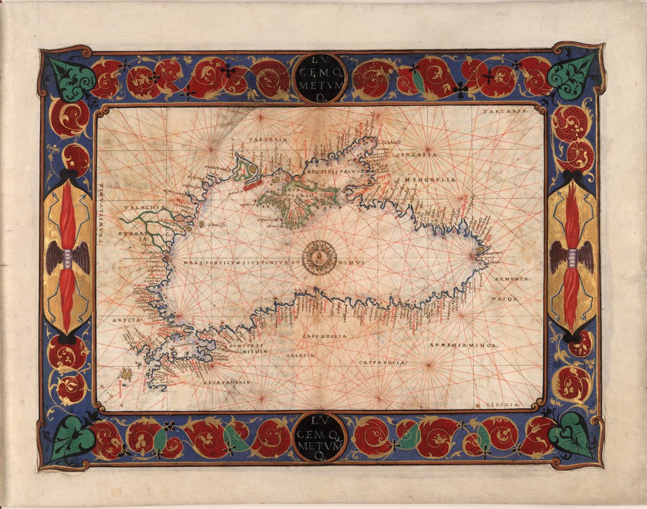 Mapa del Mar Negro incluyendo parte de la actual Rumania, Bulgaria, Turquía, Ucrania y Rusia de Battista Agnese