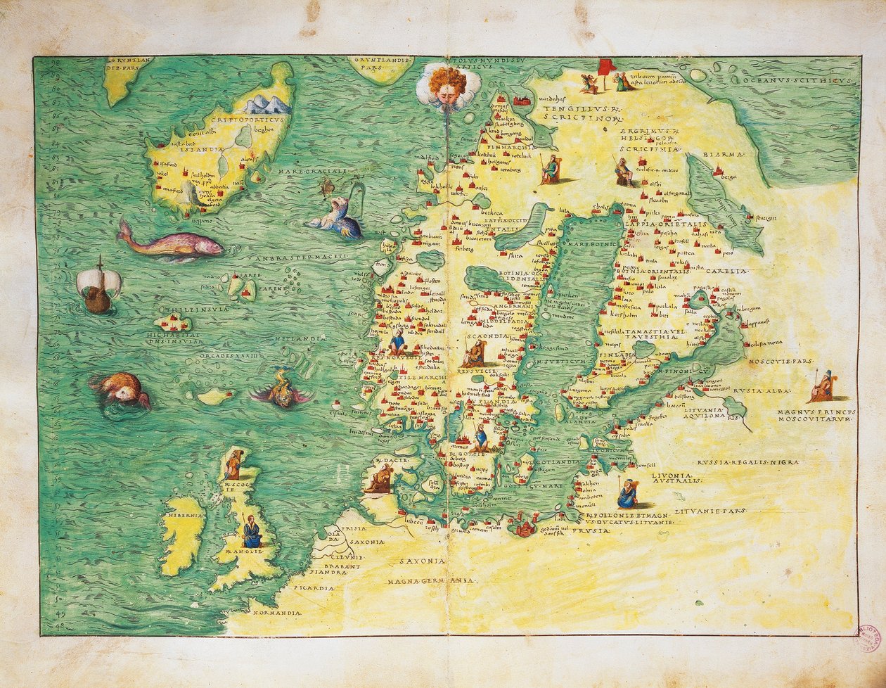 Europa del Norte, del Atlas del Mundo en treinta y tres Mapas, por Battista Agnese de Battista Agnese