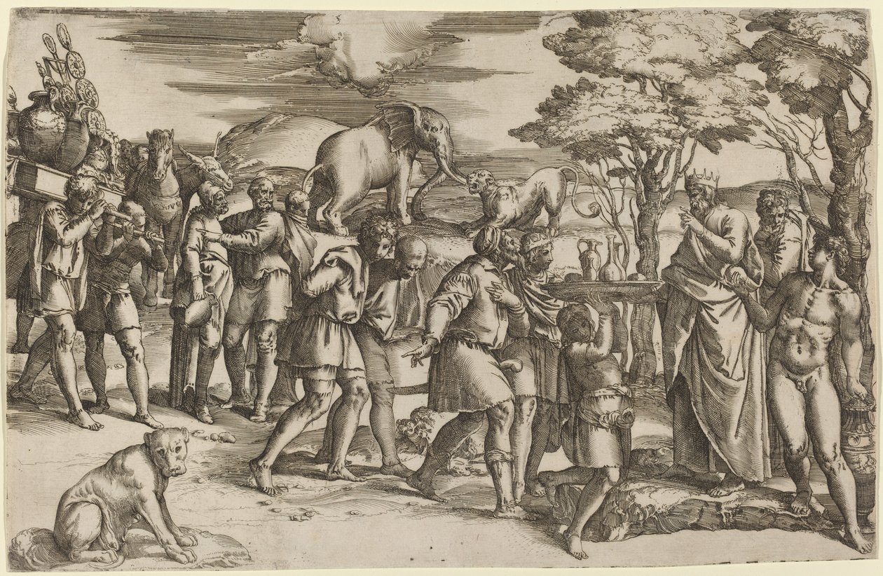 Abraham pagando diezmos a Melquisedec de Battista Franco