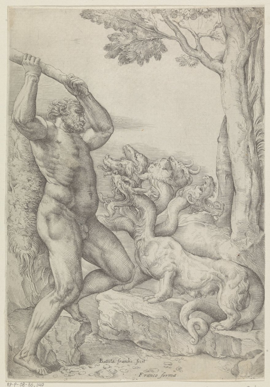 Hércules luchando contra la Hidra de Lerna de Battista Franco