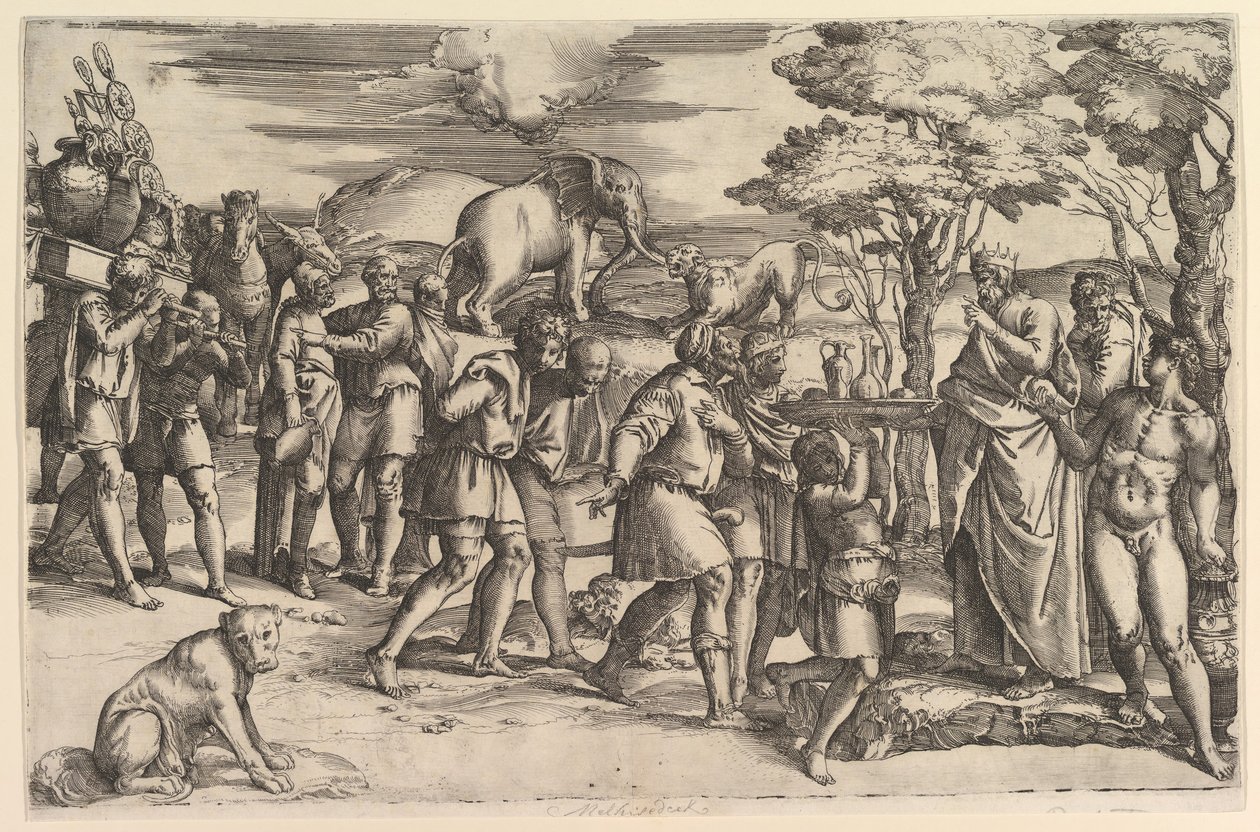 Melquisedec ofreciendo pan y vino a Abraham de Battista Franco Veneziano