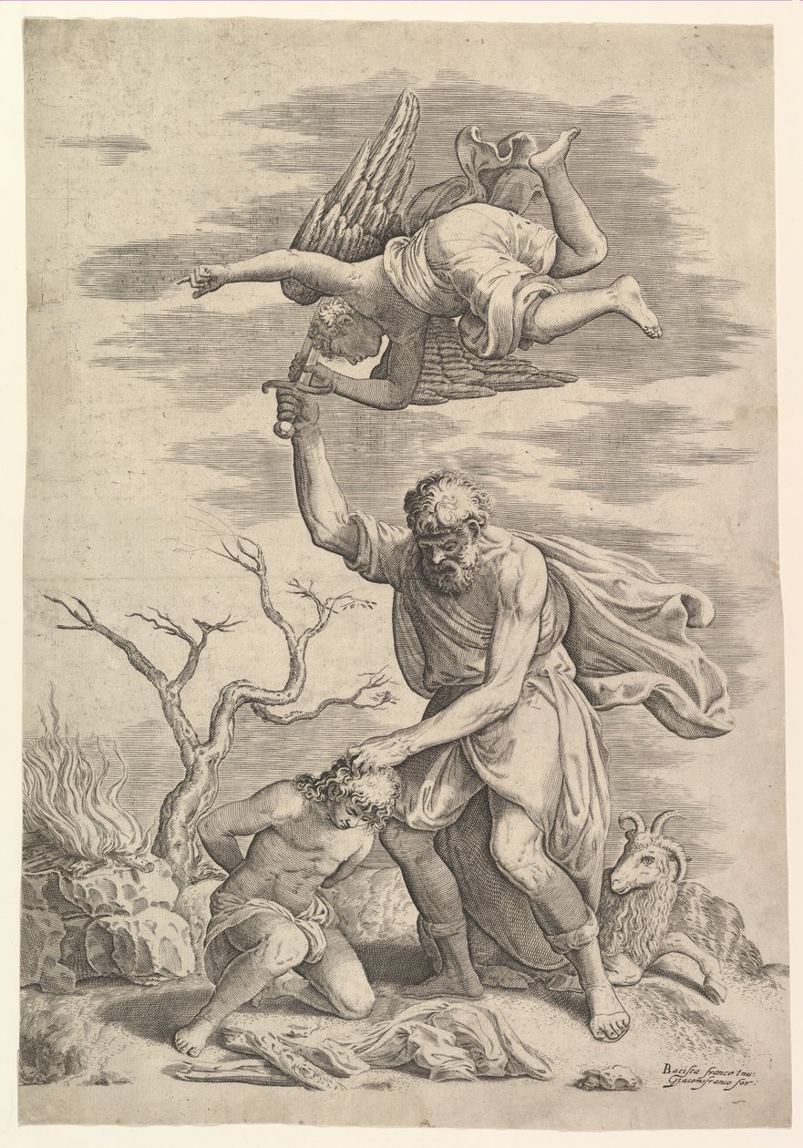 El ángel deteniendo el brazo de Abraham de Battista Franco Veneziano