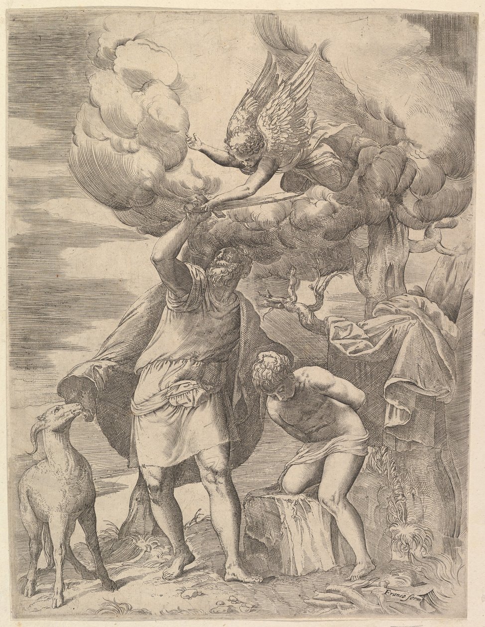 El ángel deteniendo el brazo de Abraham de Battista Franco Veneziano