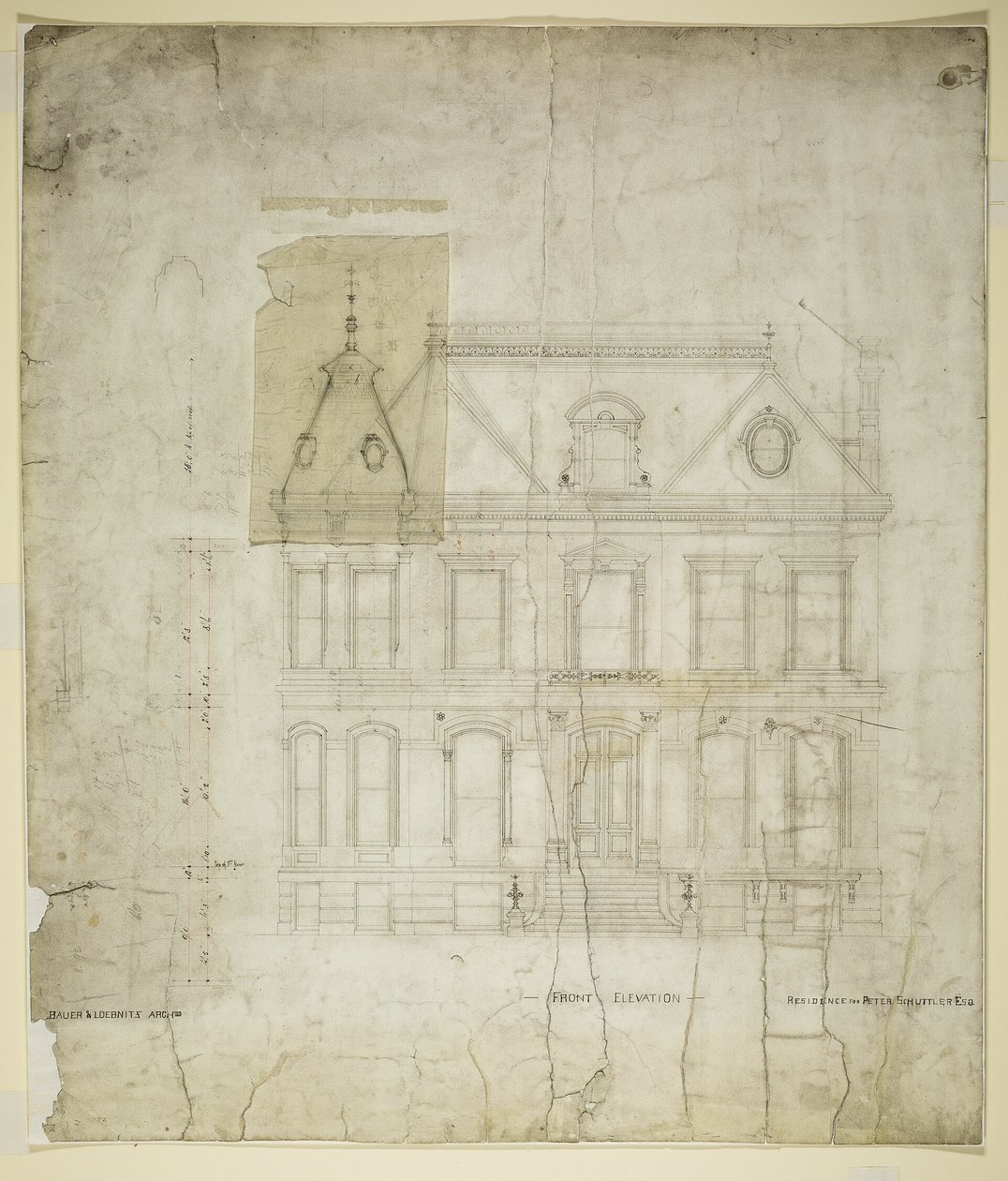 Peter Schuttler II House, Chicago, Illinois, Alzado frontal de Bauer and Loebnitz