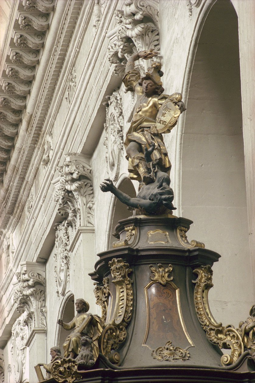 Púlpito, también llamado Púlpito de la Verdad, detalle: San Miguel y el dragón, 1749 de Bavarian school
